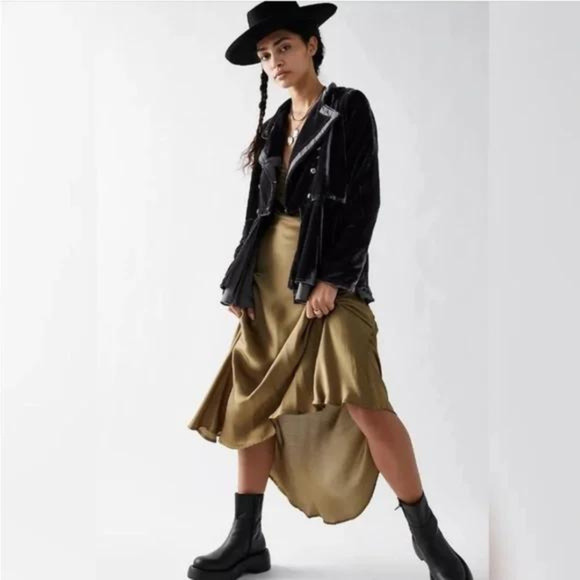 Free People Faye Velvet Jacket Military Style Ebony Grey Color NWT Sz Small $228 - Picture 2 of 5